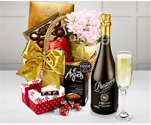 Mother's Day Chocolate Indulgence & Flowers Hamper With Prosecco